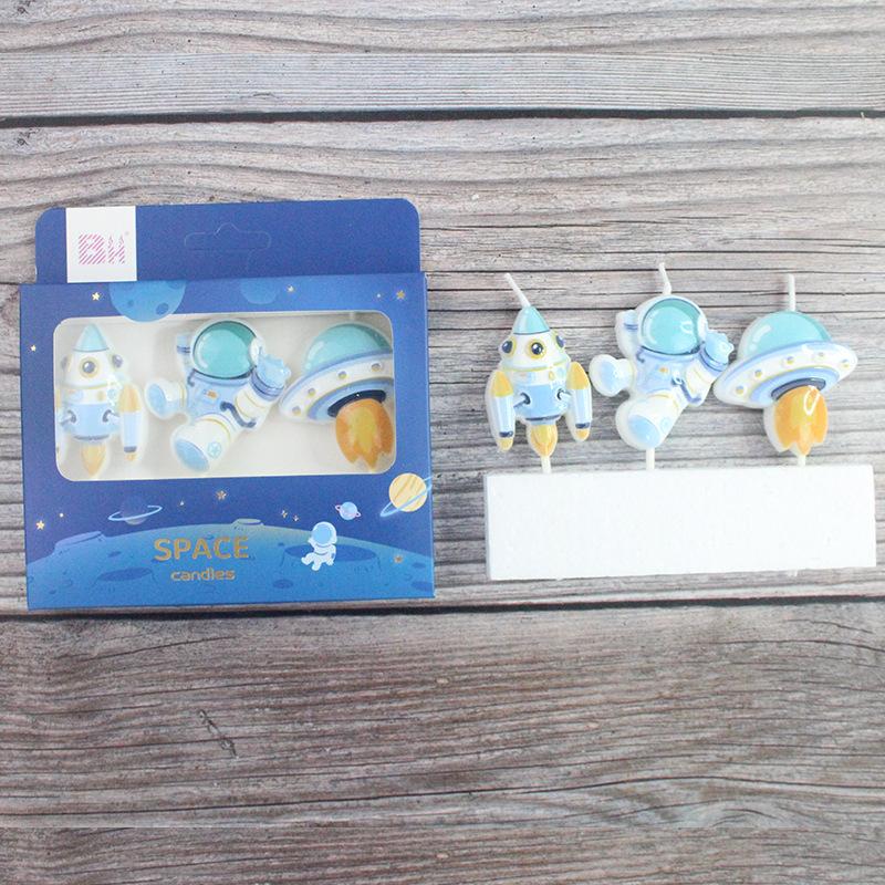 New Candle Astronaut Series Blue Space Astronaut Spaceship Rocket Cake Decoration Candle