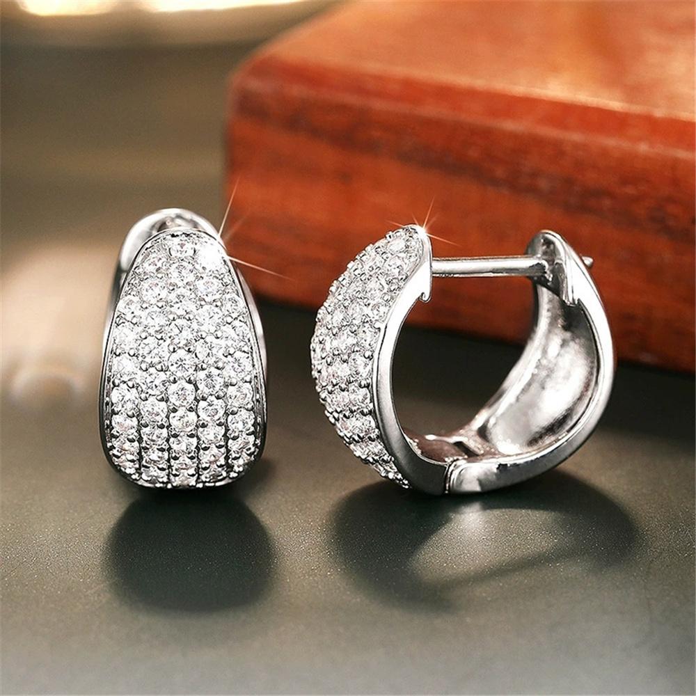 Cute Female White Zircon Stone Hoop Earrings Vintage Fashion Gold Color Wedding  For Women