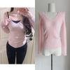 Herbst Slim Fit Rosa Gestrickter Pullover Damenbekleidung Langarm V-Ausschnitt Basic Damenpullover Tops Elegant Uni Lässig Winter Strickware 25350