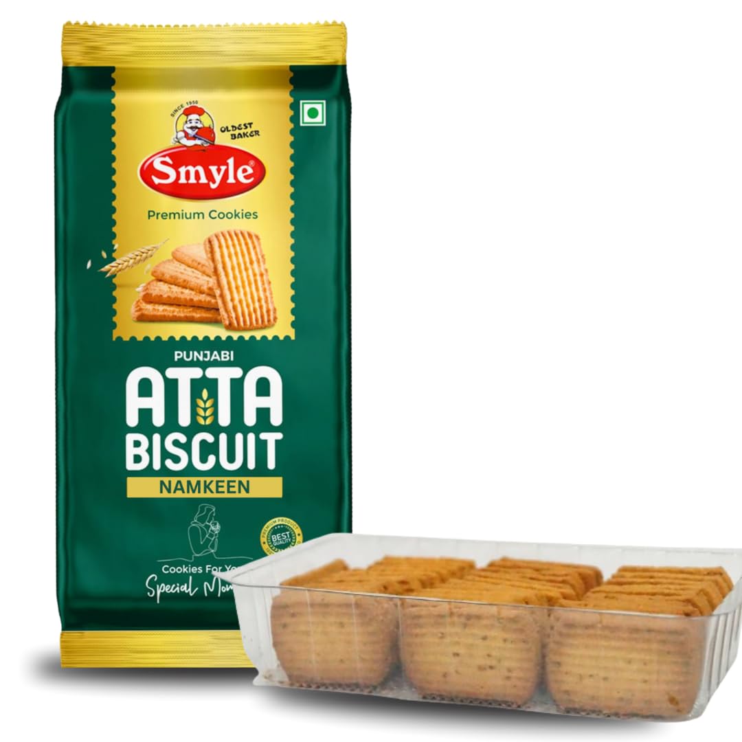 Smyle | Punjabi Atta Biscuits | 300GM Single Pack (Namkeen) | Whole Wheat Biscuits | Healthy Digestive Atta Cookies | Net Weight 300G Per T