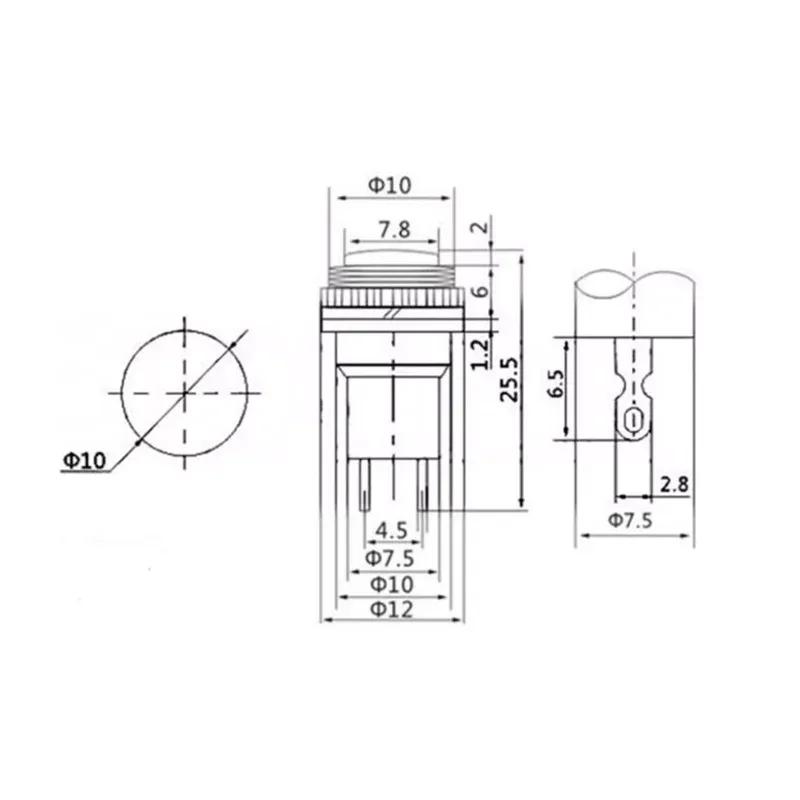 5/20PCS Small 10MM DS-314 Lock-Free Button Switch Unlocked Self-reset Doorbell Horn Electric Switches Fixed Upper Threaded Panel