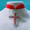 Temperament Gothic Red Drop Glaze Cross Pendant Black Velvet Necklace for Women Halloween Party Choker Jewelry Accessories Gifts