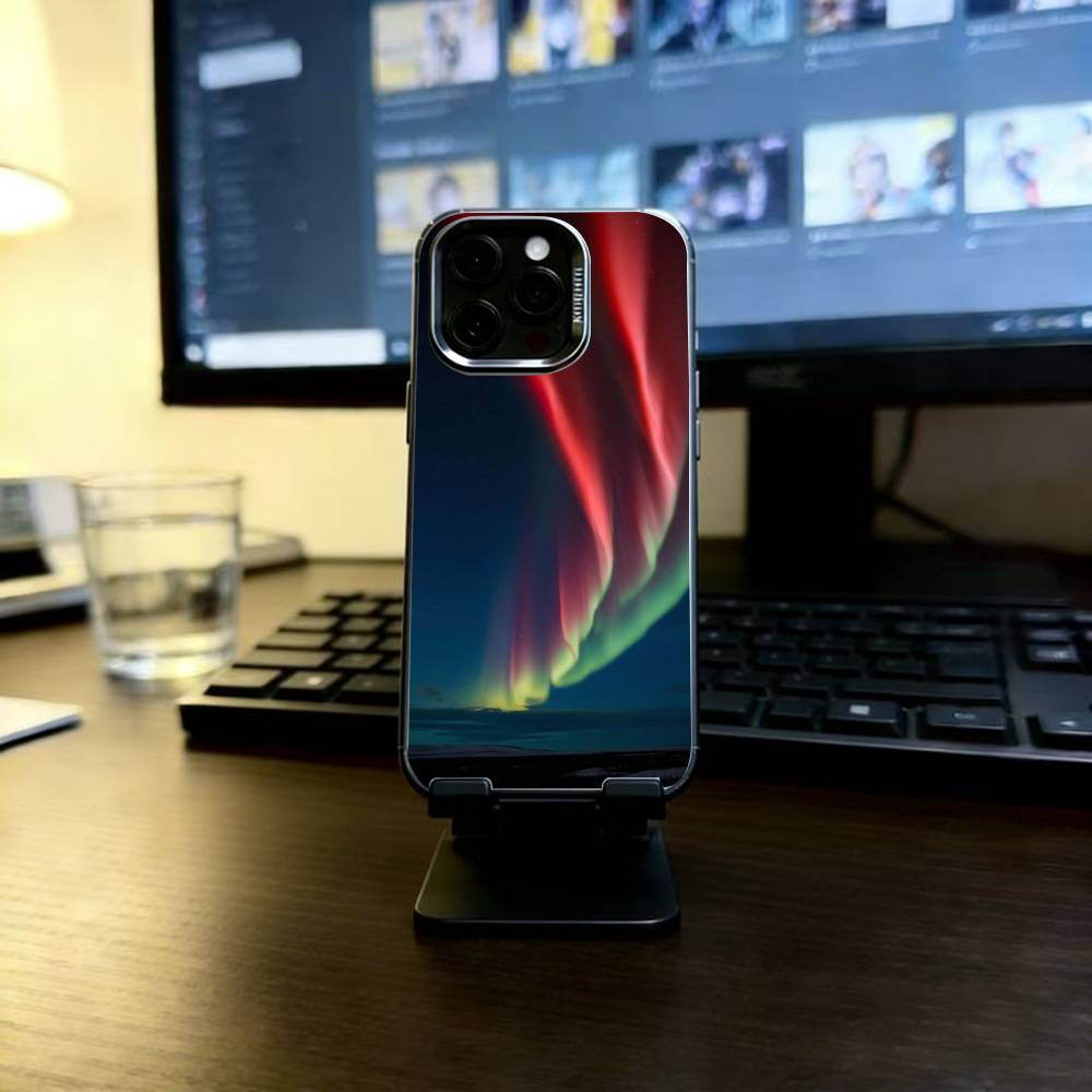 

Prime Aurora Borealis Phone Case For iPhone 17,16,15,14,13,12,11 Plus,Pro Max,XS,Colorful Silver Black Cover iPhone17Pro