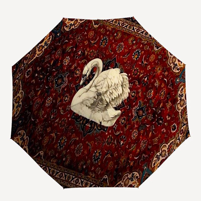 1pc Swan on Ornate Carpet Umbrella with Plastic Handle,Suitable for All Seasons UmbrellaPT583