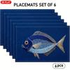 4/6, 2D Flat Fish Pattern Embroidery Pattern Style Placemat, Blue Linen Table Mat, Modern Art, Suitable for Kitchen Dining Table Decoration, Holiday D