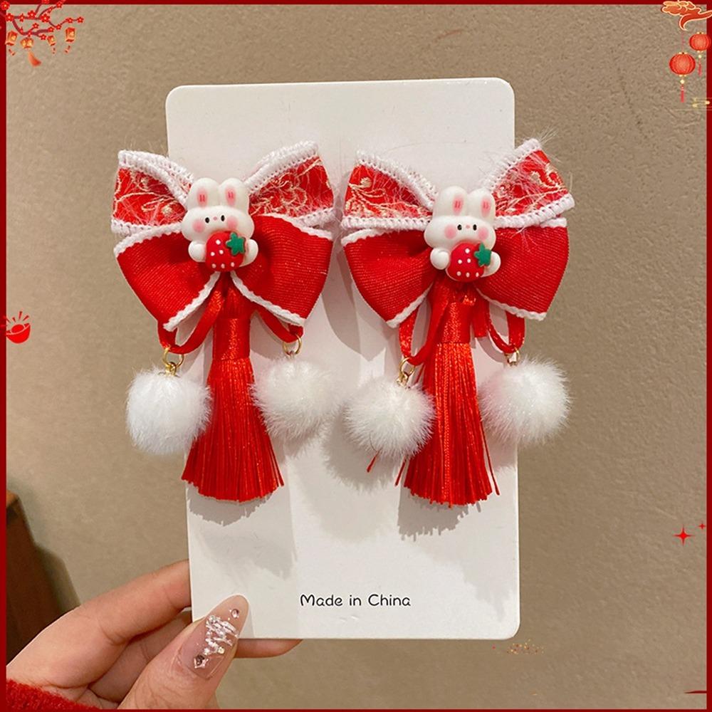 Plush Children Red Bow Hairpin Cat Ears Hanfu Hair Sticks All-match Ancient Style Hairpin  Girls
