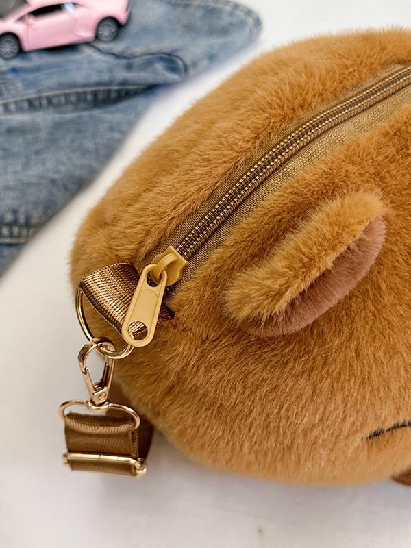 2025 Creative Cute Cartoon Plush Crossbody Doll Bag – Soft, Retractable, Round Shoulder Bag