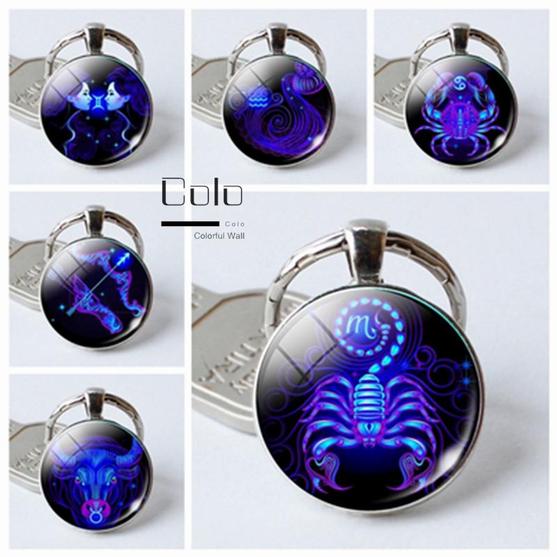 

Keychain Двойное лицо 12 Созвездие Зодиака Знак Кулон Ключ ключ держатель H