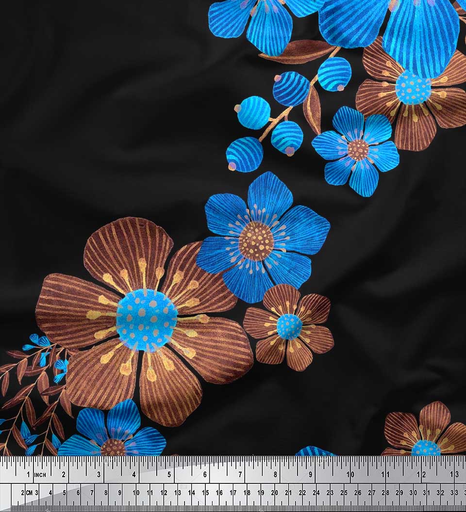 

Тканина Soimoi Japan Crepe Satin Leaves, Stripe & Safari Marigold Flower Print Швейна тканина метр 42 дюйма 42 Inch Wide - Poly Crepe білий