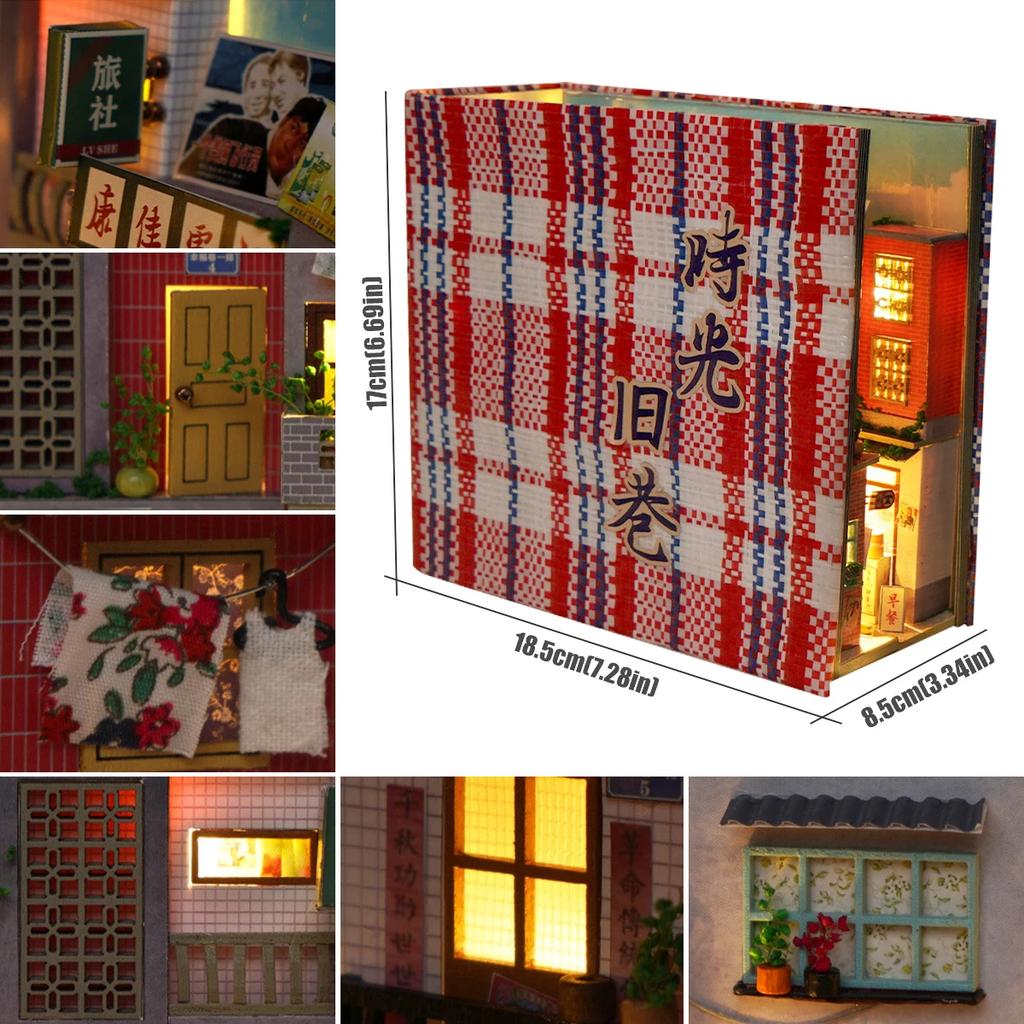 DIY Book Nook 3D Wooden Puzzle Miniature Doll House Kit With Warm Light Creative Bookshelf DIY Booknook Toy Xmas Gift Home Decor