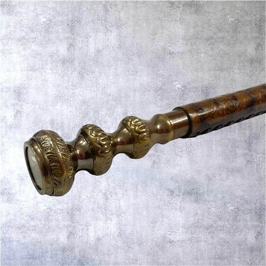 Baston de mers din lemn cu mâner compas din alamă, baston decorativ învelit în piele, cadou unic pentru bărbați, femei, colecționari