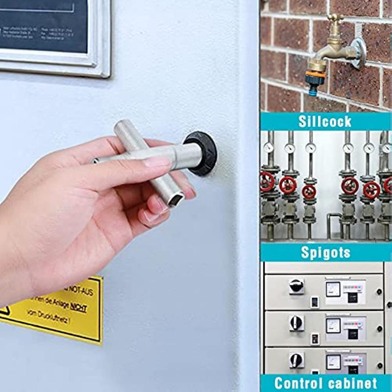 4 Way Sillcock Key Heavy Duty Water Key Steel Water Utility Key for Valve Faucet Spigots and Hose Bib, 2 Packs