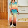 Women's V-Neck Long Sleeve Printed Pajama Set with Pockets - Loose Fit Casual Sleepwear for