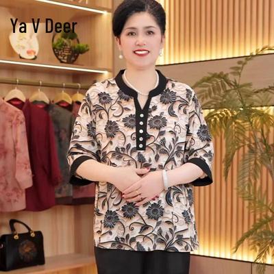 T-shirt da Donna Yalu Taglie Forti con Stampa Floreale Manica a Sette Quarti