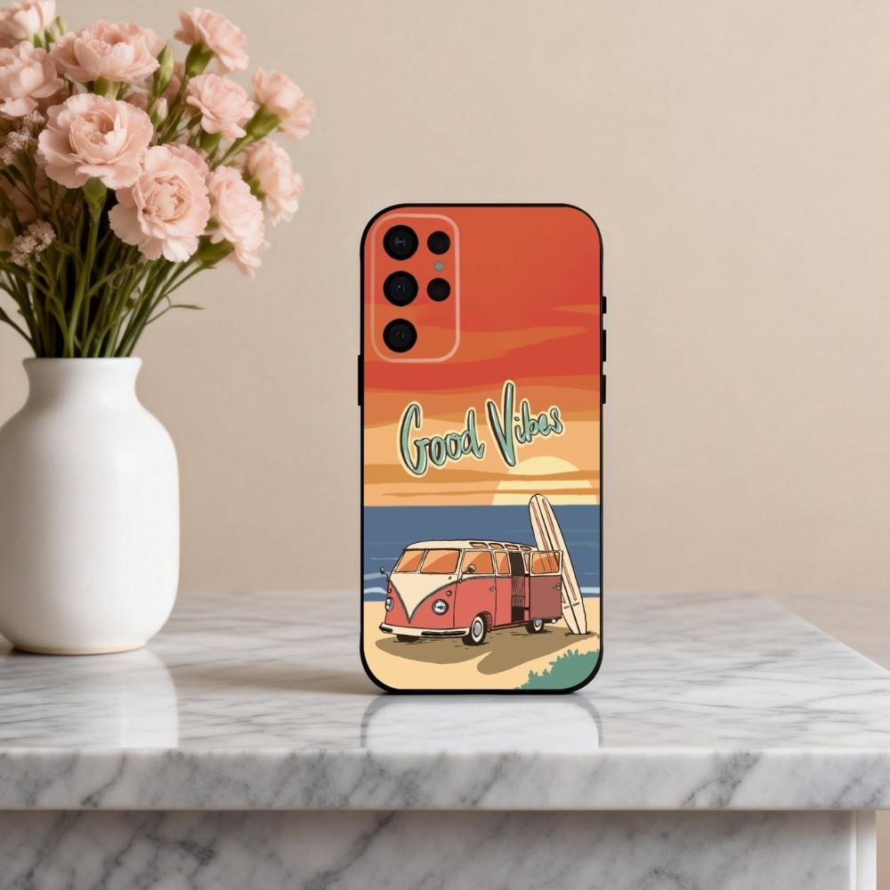 C-Combi Van Surf Art Phone Case For Samsung S25,24,23,22,30,21,10,9,Ultra,Plus,Lite,FE,4,5 G Soft Black Case