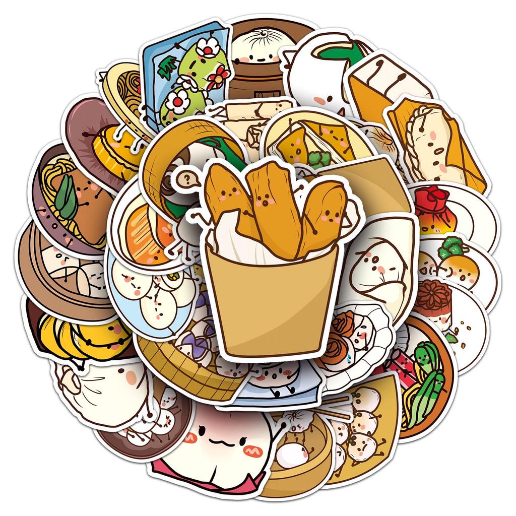 50 Cartoon Dim Sum Stickers: Original, Waterproof, Perfect for Journals, Phone Cases, and Suitcases
