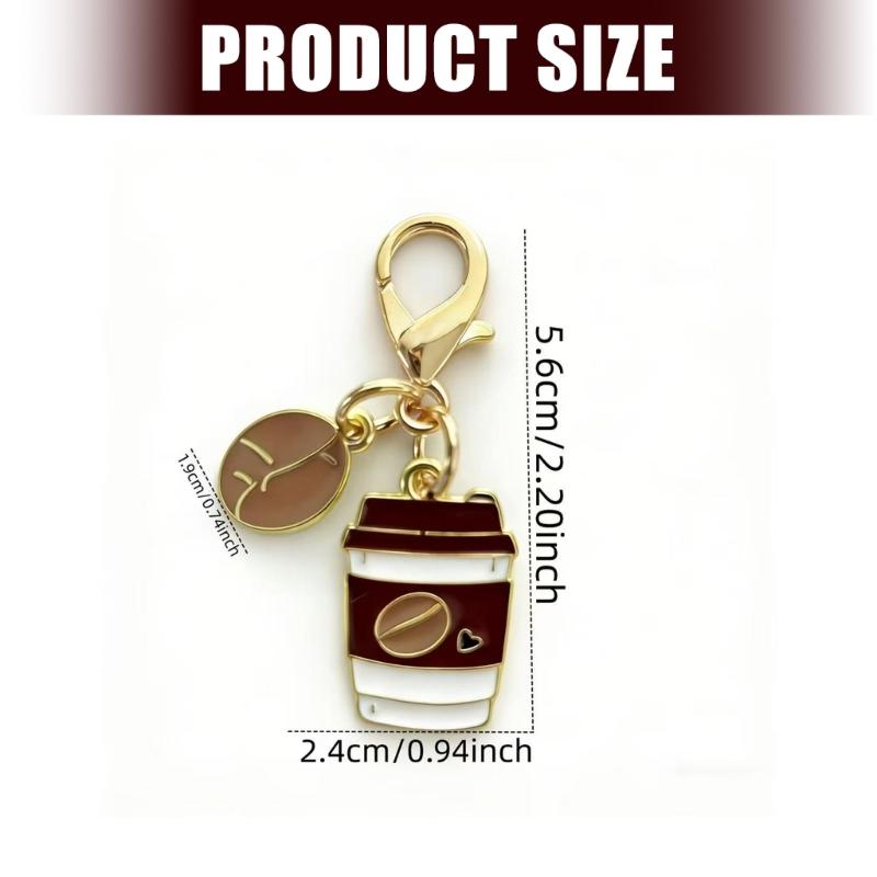 Coffee Keychain Pendant Alloy Bag Accessory with Gold Tone Hardware, Lobster Clasp, Compact Daily Carry for Keys and Bags