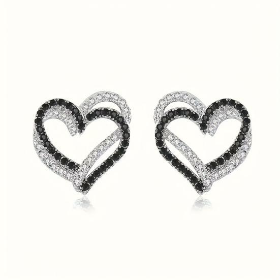 Set Bijuterii Inimi Suprapuse Inimi cu Strasuri Negre Albe Colier și Cercei Pandantiv Inimă Dublă Bijuterii pentru Petreceri Nunti Celebrații