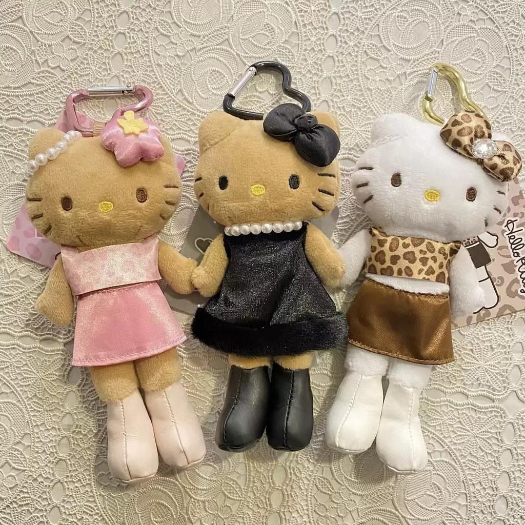Hello Kitty Leopard Print Black Skin Long Legs Plush Bag Charm Hanging Pendant Keychain Cute Purse Decoration Gift