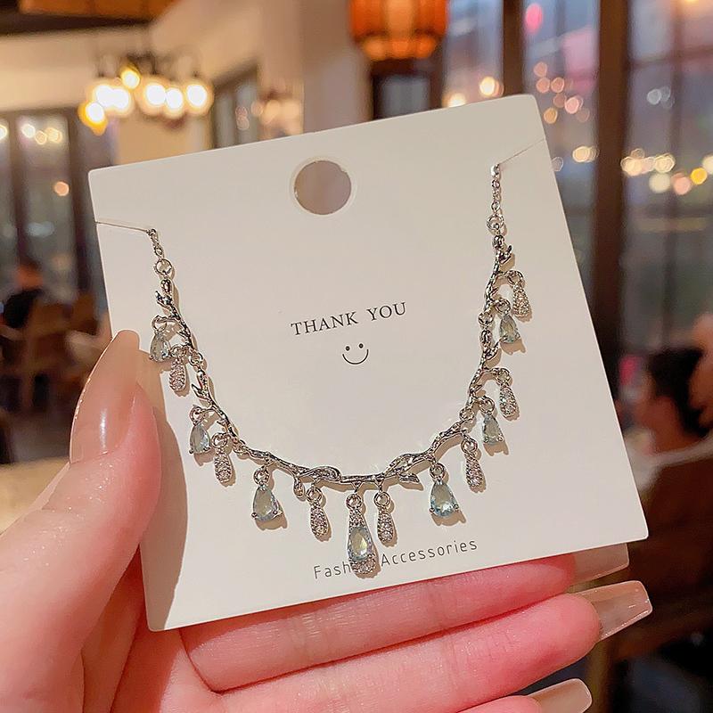 BLINGBAY Women's Pendant Necklace Delicate Diamonds Water Drop Twig Necklace Elegant Temperament High Design Sense Necklace Girls Jewelry Gift