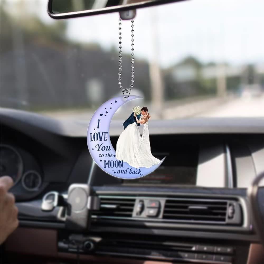 Moon Cute Acrylic Wedding Couple Car Pendant Ideal For Christmas Decor Home