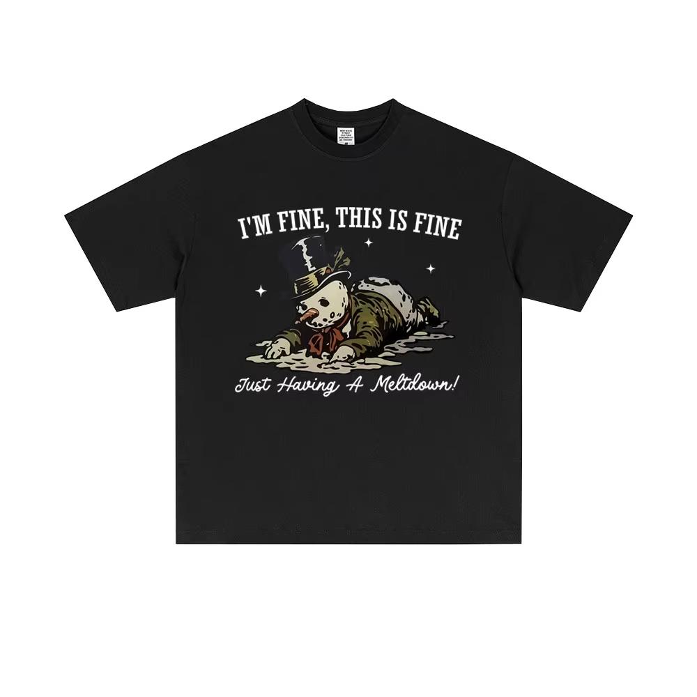 

Im Fine This Is Fine Snowman Funny Meme T Shirt Men Women Christmas Short Sleeve T Shirts Mens pure Cotton Shortsleeved top M