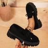 Women's Loafers Round Toe Platform Sole Square Heel Butterfly-knot Shoes  Fashion All-match Plus-size Spring Autumn Single Shoes