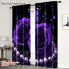 2pcs   2D Flat Printing Curtain Purple Roses Butterfly Pearl Art Protecting Privacy Birthday Party Suitable for Holiday Parties