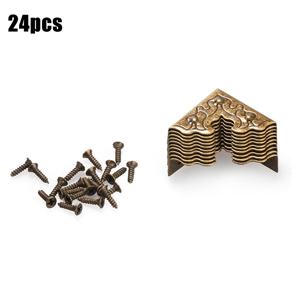24PCS Antique Corner Protector Jewelry Chest Box Wooden Case Decorative Corner Protector Furniture Hardware Corners Brackets