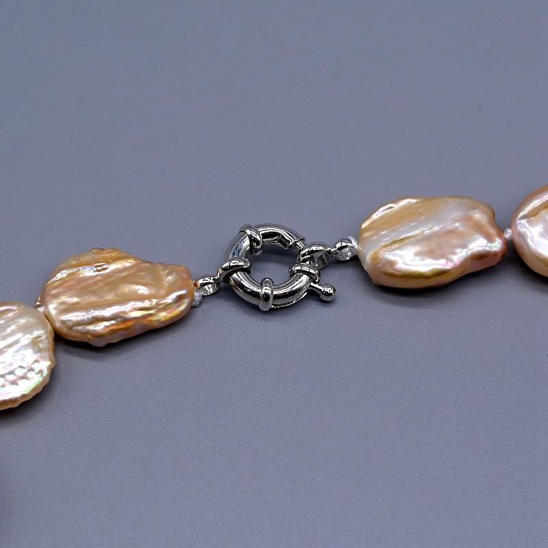 Genuine Pink Freshwater Baroque Pearl Simple Large Sheet Shape Women Necklace Handmade Wedding Jewelry Ornaments