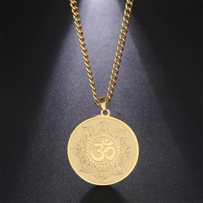 Yoga Lotus Ohm Symbol Pendant Necklace Hindu Buddhist Stainless Steel Chain Meditation Spiritual Religious Jewelry Gifts