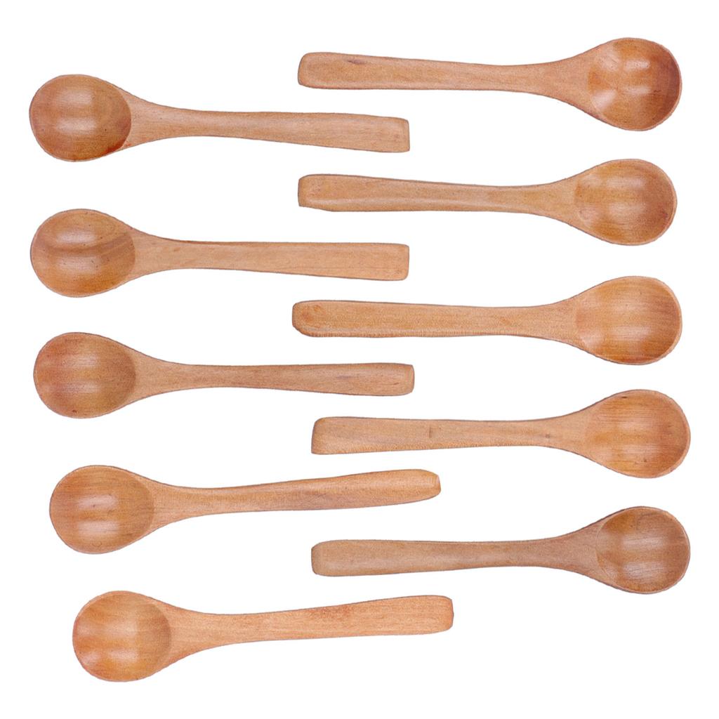 10pcs Wooden Spoon Children s Tableware Mini Round Seasoning Spoon with Long Handle for Kitchen5.1x1.2in