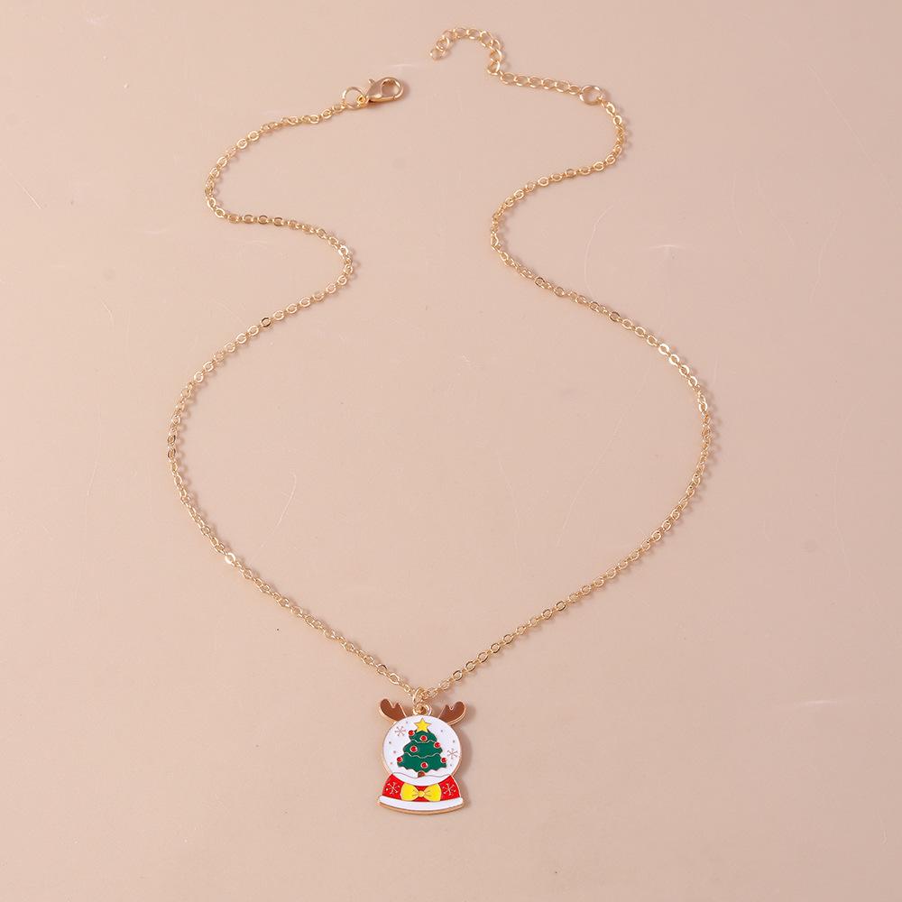 Trendy Christmas Necklace with Santa, Wreath, and Snowman Pendants