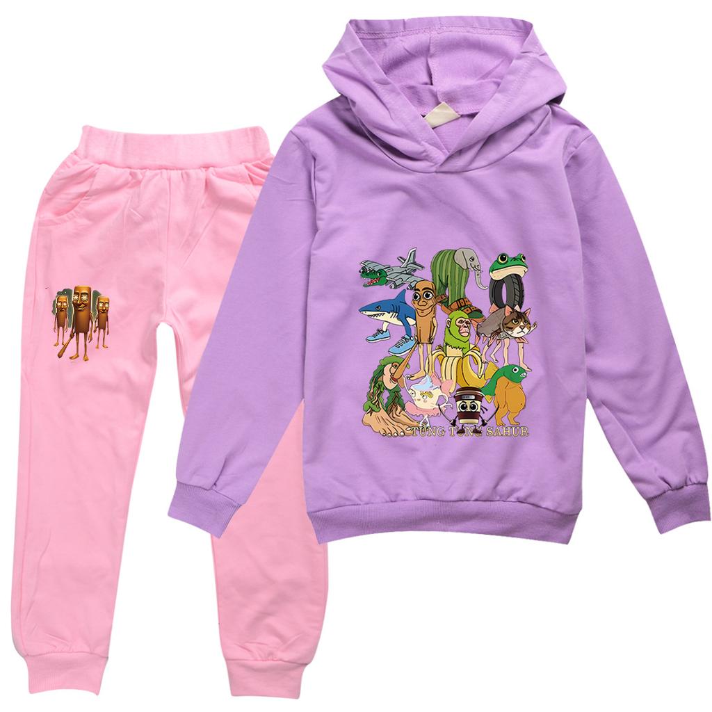 TZWYTralalero Tralala Hoodie Kinder Italienisches Gehirnfäule Kleidung Junioren Jungen Mädchen Kapuzenpullover Jacke Hose 2-teiliges Set Kinder-Sets