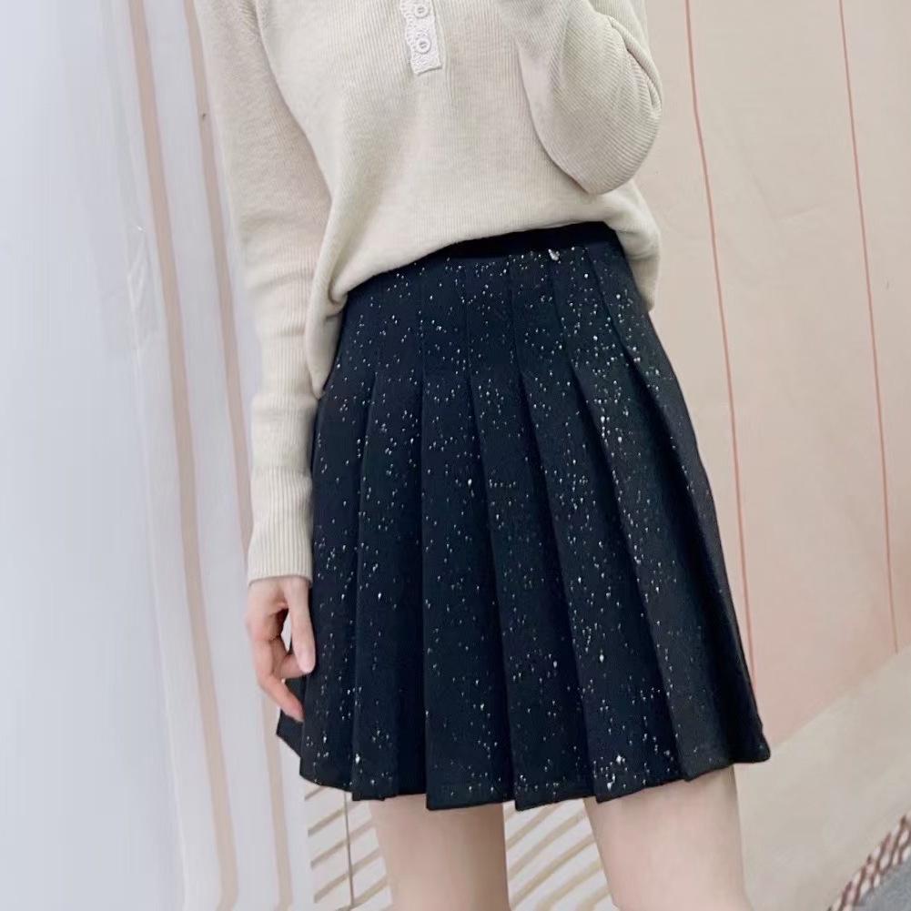Spring 2026 Sequin Pleated High-Waisted Skirt in College Style XL (60-65 kg) чёрный