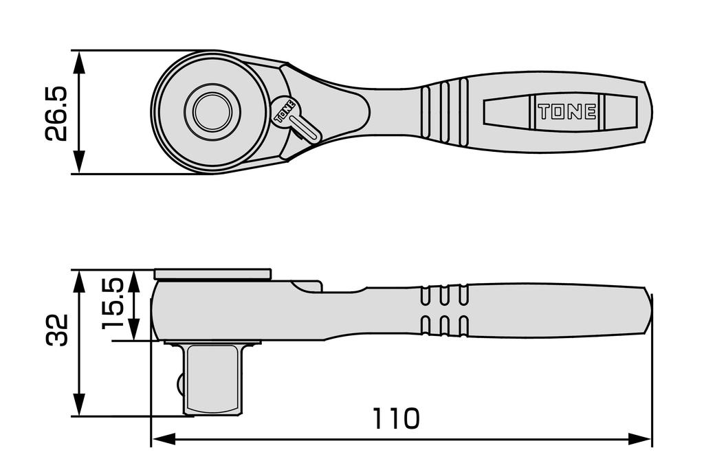 TONE Compact Short Ratchet Handle RH4CHQS Drive Angle (Quick Turn/Hold Type) 12.7mm (1/2")