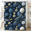 Space-Themed Shower Curtain: Blue Planets Design Bathroom Decor For Kids Adults Waterproof Fabric Shampoo Bag Cover