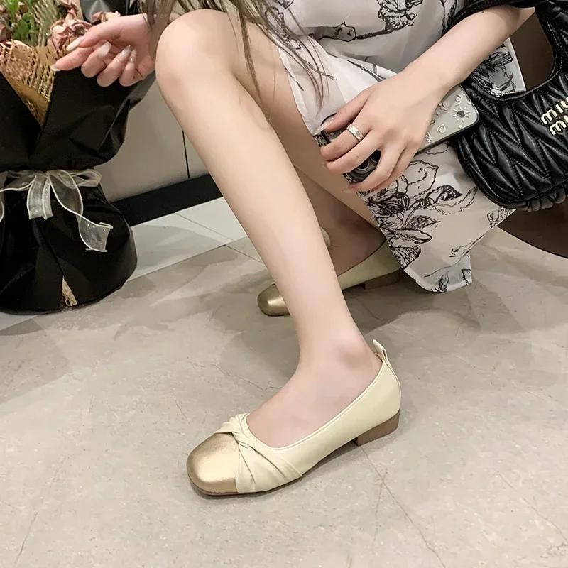 New Women Shoes 2024 High Quality Women's Flat Shoes Fashionable Low Heel Women's Shoe Square Toe Shallow Mouth Women's Shoes