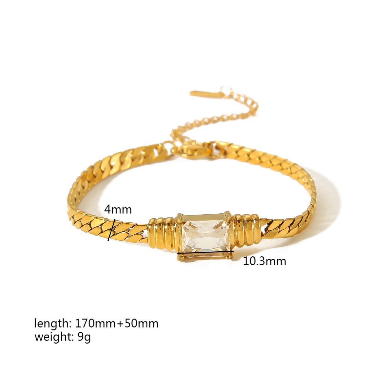 

ins square color zircon necklace 18K gold stainless steel simple light luxury bracelet high-end jewelry set