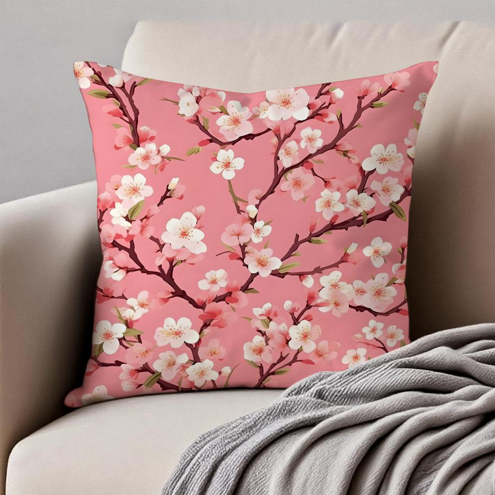 Natural Cherry Blossom Cushion Cover Pillowcase Antidustmite Invisible Zipper Short Plush Sofa Cushion