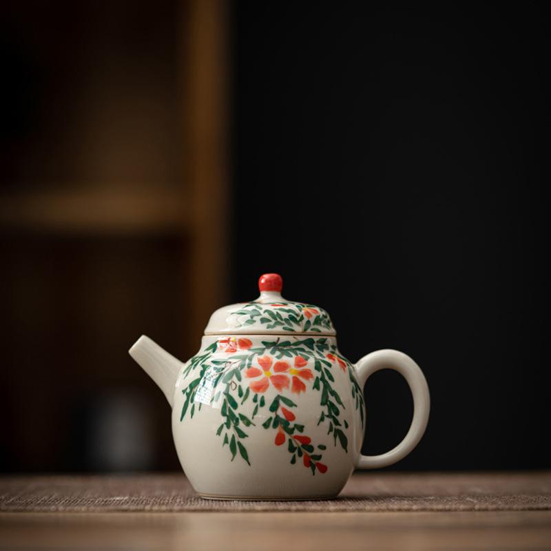 Hand Drawn Beautiful Flower Teapot Tea Maker Tea Kettle Tea Ceremony Lady Tea Set Kungfu Tea Set Ball Hole Filtration Single Pot