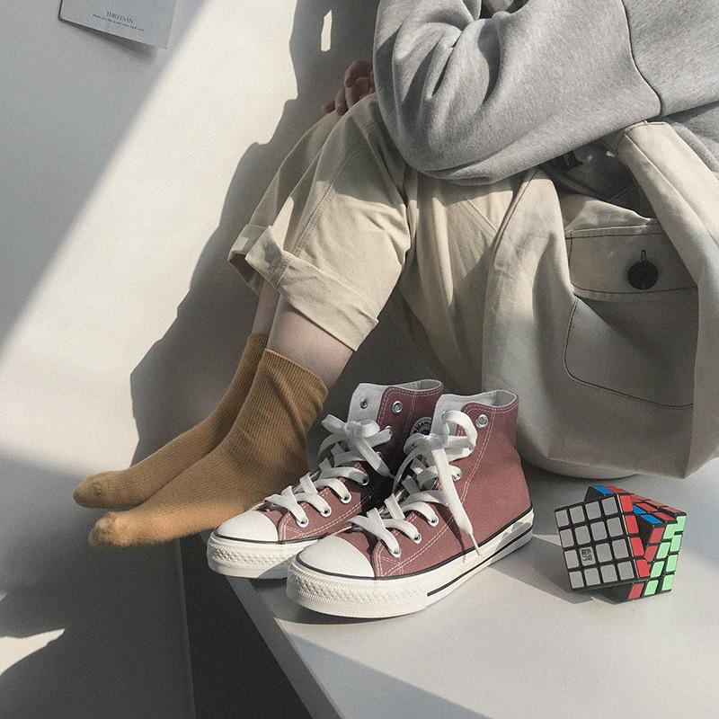 Globale vielseitige High-Top-Canvas-Schuhe Frühling Mädchen neue Mode kleine weiße Schuhe Studentenpaar Plateau Sport Board Schuhe