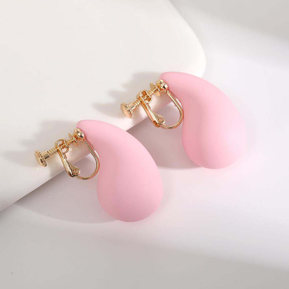 Vintage Chunky Dome Drop Clip On Earrings for Women Golden Glossy Colorful Teardrop Non Pierced Earrings Trendy Jewelry