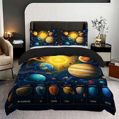 3D Univers Planet Drei-Teilig Planet Bettbezug Abgeschmirgeltes Tuch Kissenbezug Bettwäsche