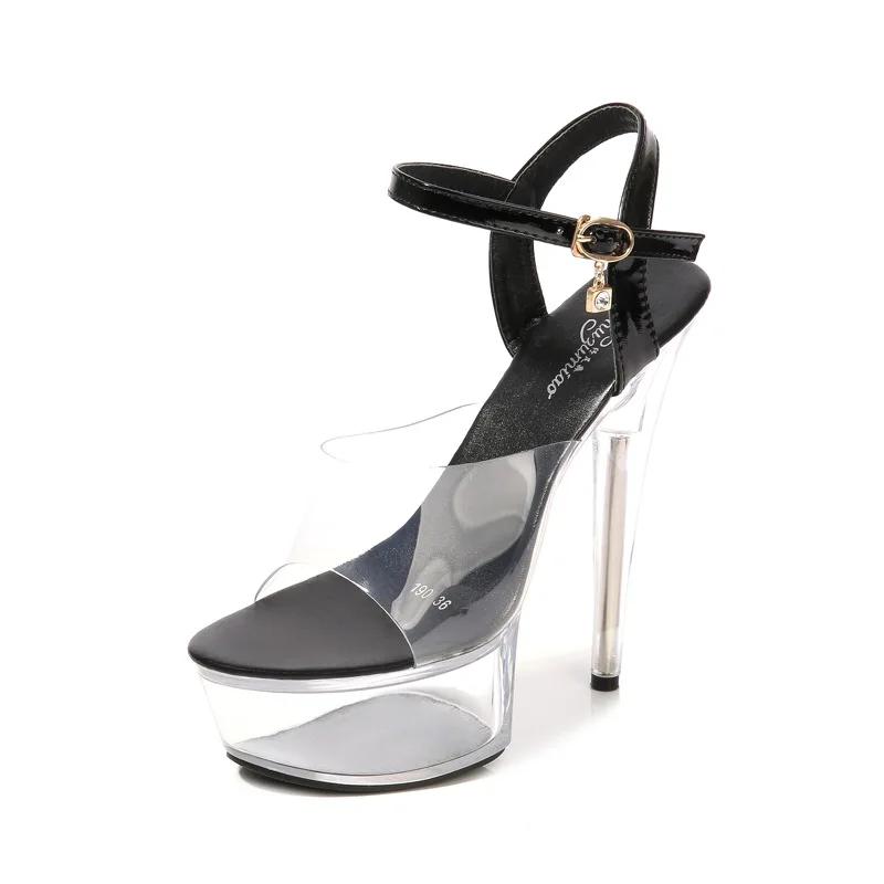 Fashion 34-43 Sexy Super High Heel Shoes 15CM Slim Heel Platform Sandals Transparent Crystal Shoes Wedding Shoes Banquet