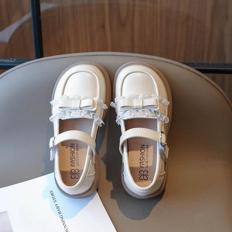 

Girls Shoes Lace Ruffled Kids Bowknot Princess Shoes Spring Autumn Baby Low Heeled Girl Mary Janes Shoes Beige Black I07206 23 бежевый