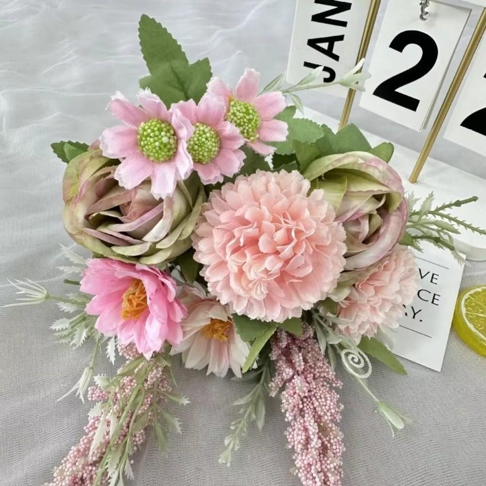 DIY Craft Artificial Rice Ear Bride Bouquet Home Decoration Artificial Rose Bouquet DIY Home Decor Simulation Ball Chrysanthemum