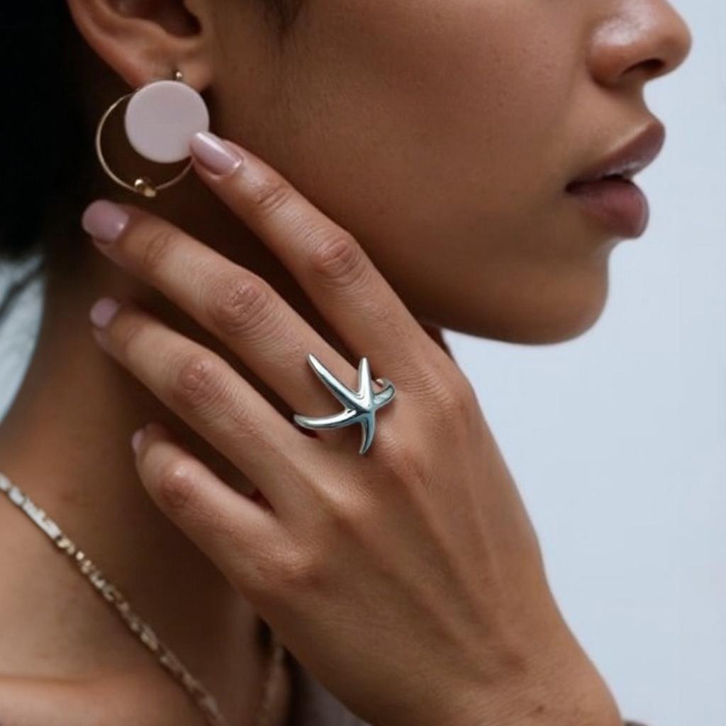 Multipurpose Ocean Themed Starfish Adjustable Rings Jewelry Accessory for Nature Loving Women and Beach Enthusiasts