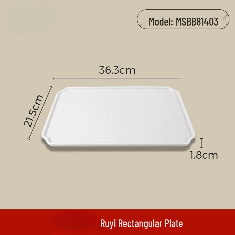 Wuhe White A5 Melamine Ruyi Rectangular Serving Platter