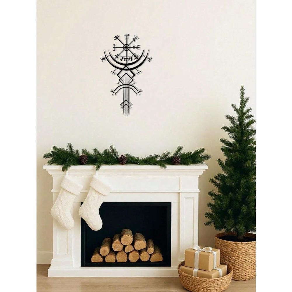 Viking Metal Wall Art Norse Rune Decor Medieval Nordic Mythology Iron Hanging Gothic Home Office Bedroom Living Room Bathroom Kitchen Sign